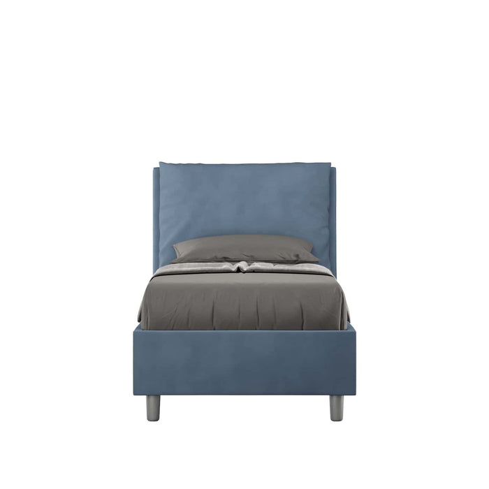 Letto Singolo rivestito in Microfibra - ANTEA Dimensione Rete: 80x210, Colore: Blu, Tipologia Letto: Senza Rete