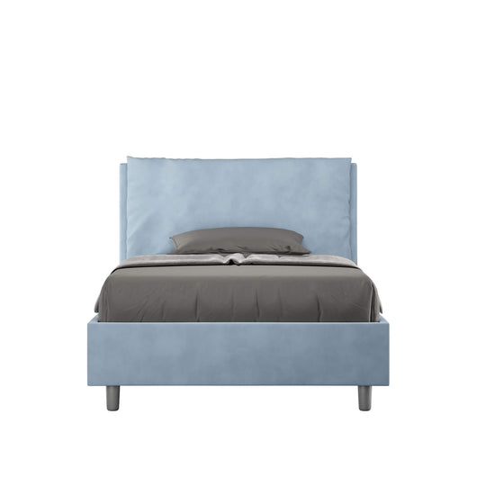 Letto una piazza e mezza rivestito in Microfibra con cuscini xl - ANTEA LARGE Colore: Azzurro, Dimensione Rete: 130x210, Tipologia Letto: Con Rete e Contenitore