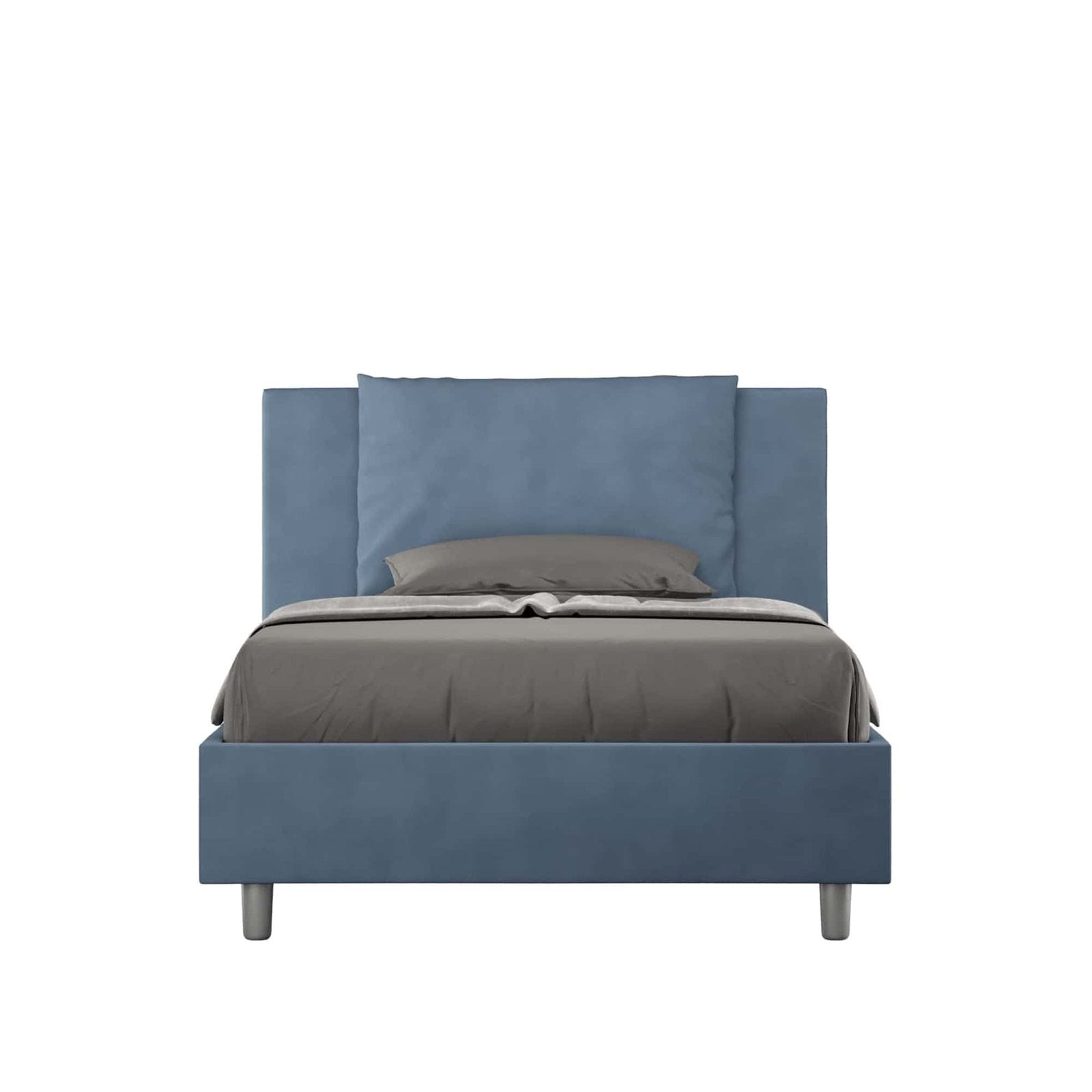Letto una piazza e mezza rivestito in Microfibra - ANTEA Dimensione Rete: 120x210, Tipologia Letto: Con Rete e Contenitore, Colore: Blu