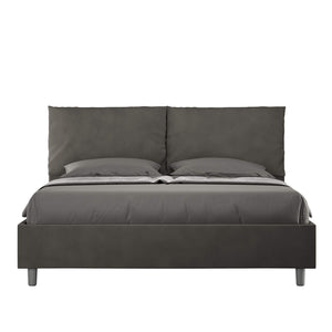 Letto Matrimoniale rivestito in Microfibra - ANTEA Colore: Grigio, Tipologia Letto: Con Rete e Contenitore, Dimensione Rete: 160x190