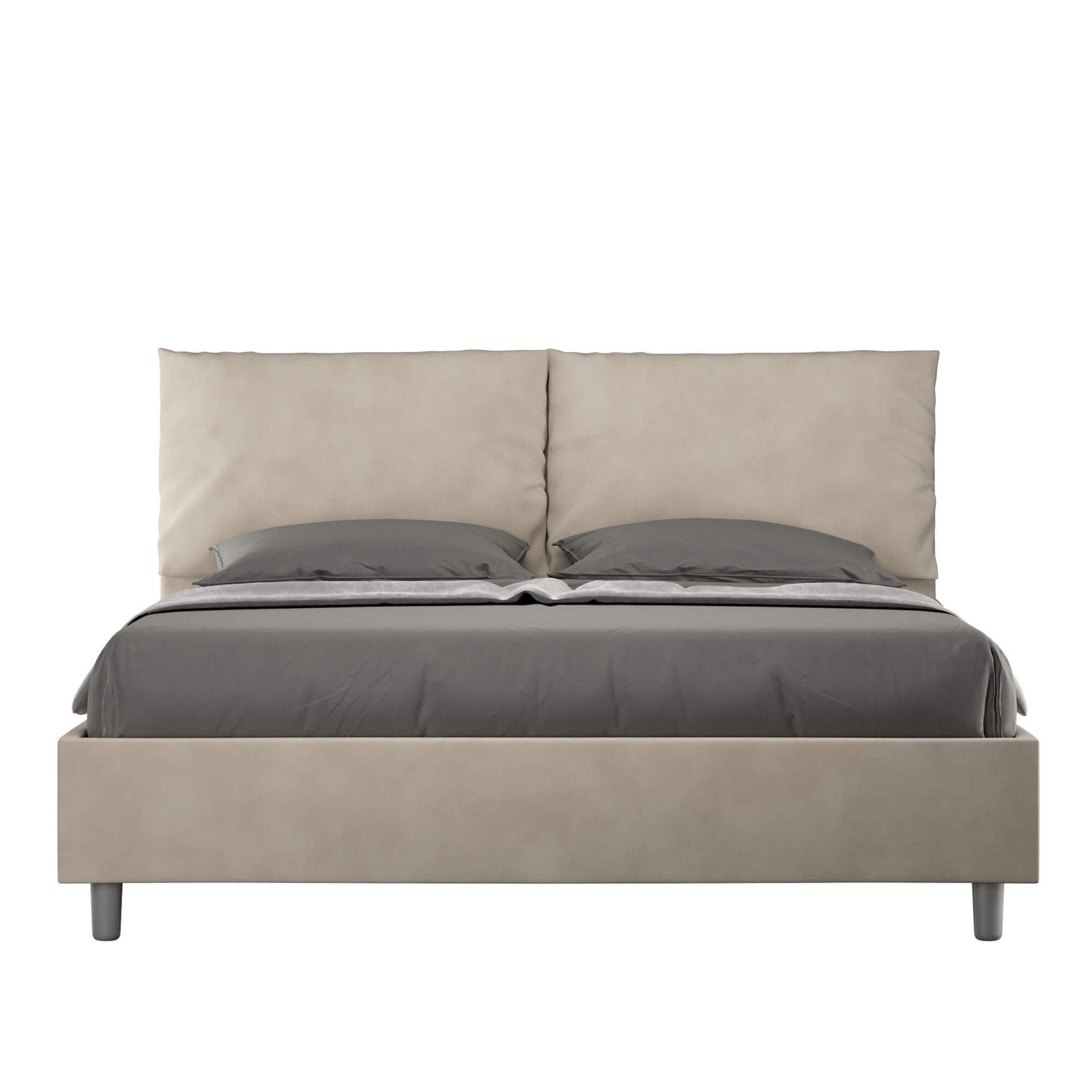 Letto Matrimoniale rivestito in Microfibra - ANTEA Dimensione Rete: 160x200, Colore: Sabbia, Tipologia Letto: Con Rete e Contenitore