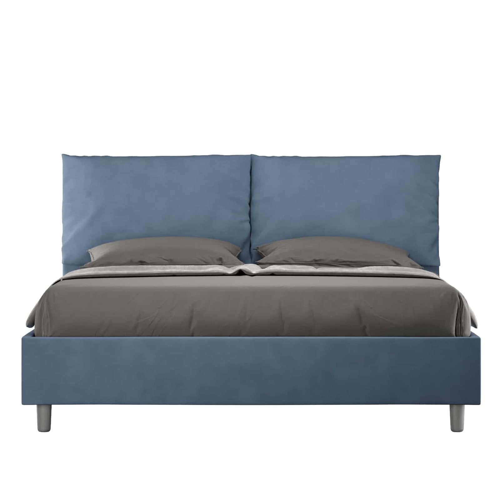 Letto Matrimoniale rivestito in Microfibra - ANTEA Dimensione Rete: 160x200, Colore: Blu, Tipologia Letto: Con Rete e Contenitore