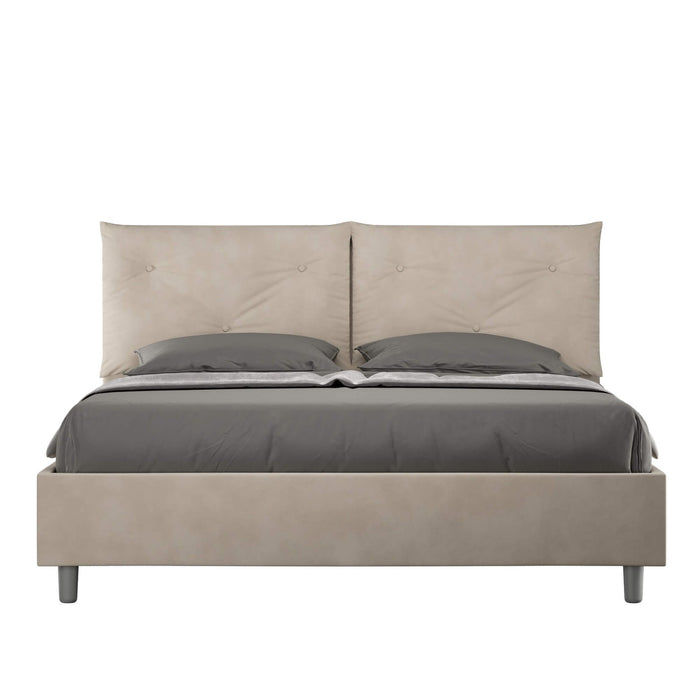 Letto Matrimoniale rivestito in Microfibra - APPIA Colore: Sabbia, Dimensione Rete: 160x210, Tipologia Letto: Con Rete e Contenitore