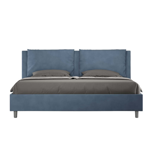 Letto Matrimoniale King size rivestito in Microfibra - ANTEA Dimensione Rete: 180x190, Tipologia Letto: Con Rete e Contenitore, Colore: Blu