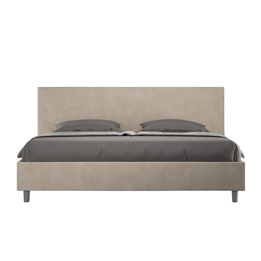 Letto Matrimoniale King size rivestito in Microfibra - ANTEA Dimensione Rete: 200x200, Colore: Sabbia, Tipologia Letto: Con Rete e Contenitore