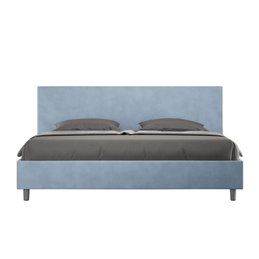 Letto Matrimoniale King size rivestito in Microfibra - ANTEA Colore: Azzurro, Dimensione Rete: 200x200, Tipologia Letto: Con Rete e Contenitore