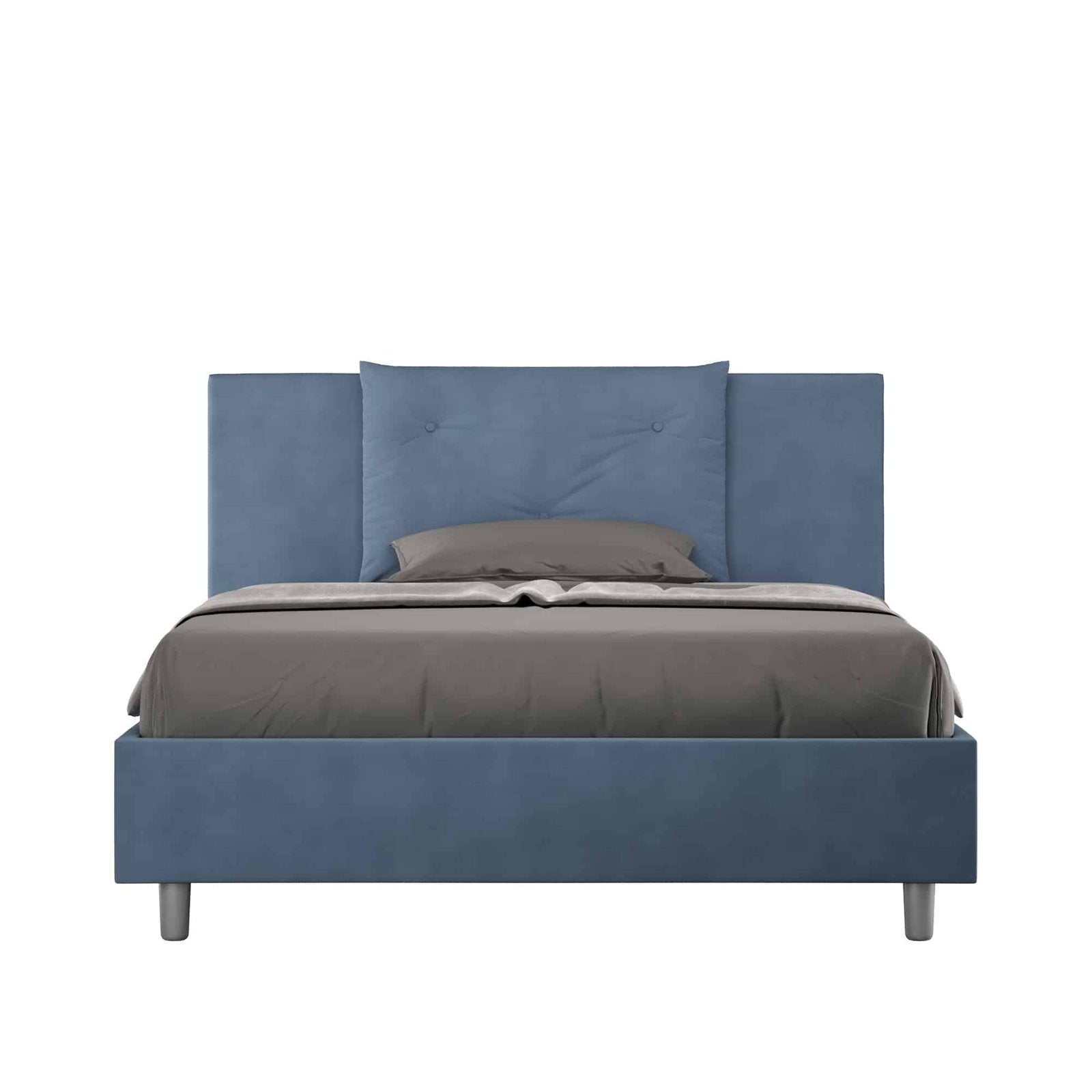 Letto alla Francese rivestito in Microfibra - APPIA Dimensione Rete: 140x190, Colore: Blu, Tipologia Letto: Con Rete e Contenitore