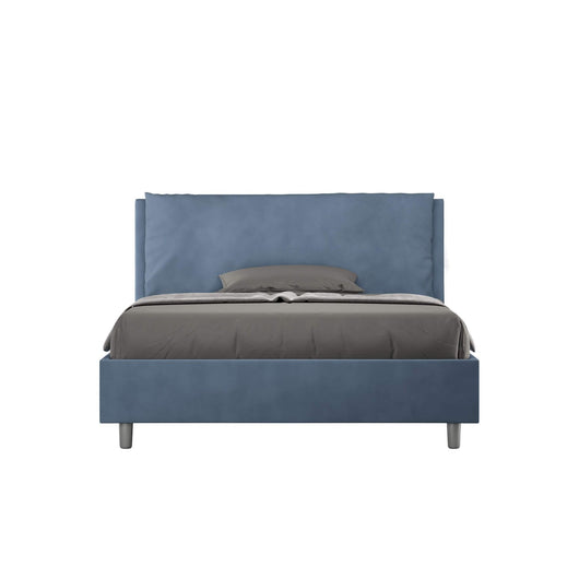 Letto alla Francese rivestito in Microfibra - ANTEA LARGE Colore: Blu, Dimensione Rete: 140x200, Tipologia Letto: Con Rete e Contenitore
