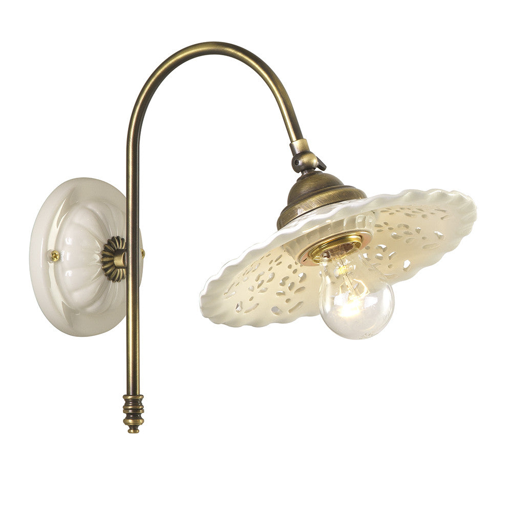 MERLETTO Applique Ceramica Traforata, Braccio Ottone Regolabile