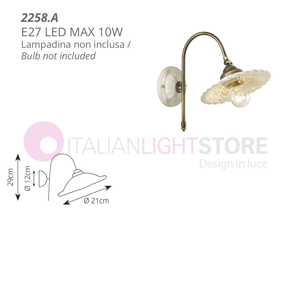 MERLETTO Applique Ceramica Traforata, Braccio Ottone Regolabile