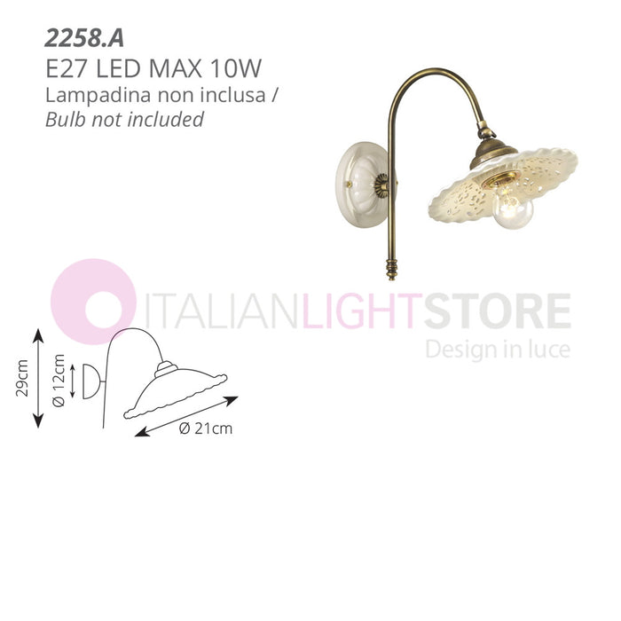 MERLETTO Applique Ceramica Traforata, Braccio Ottone Regolabile