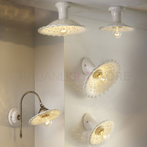 MERLETTO Applique Ceramica Traforata, Braccio Ottone Regolabile