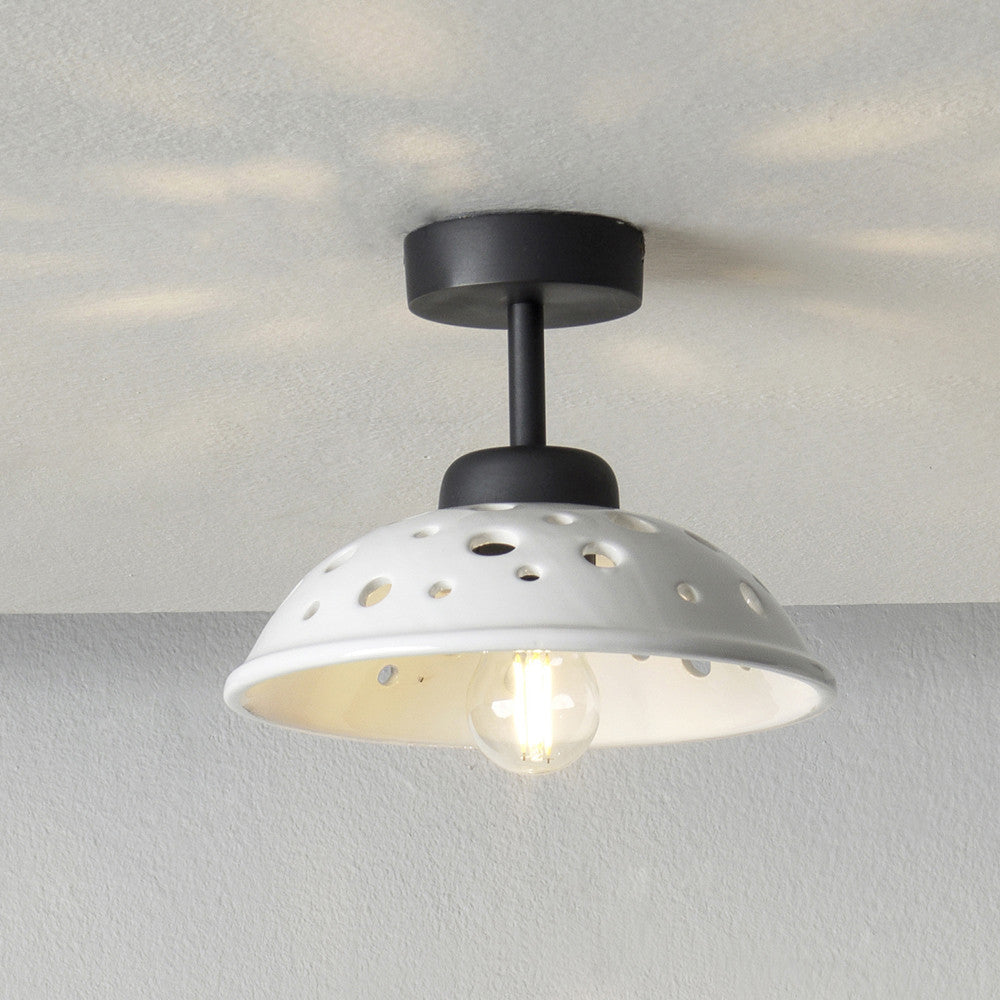 CONTEMPORANEA Plafoniera in Metallo Nero Ceramica Traforata D.20