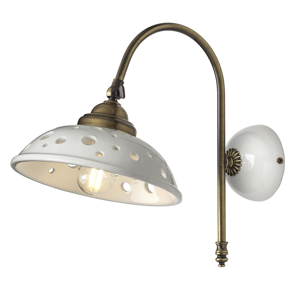 CONTEMPORANEA Applique in Ceramica Bianca Lucida con Braccio in Ottone