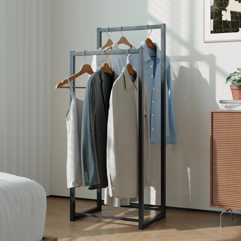 Stand Appendiabiti Holtalen con 2 Barre Organizzatore Guardaroba 100 x 40 x 30 cm - Nero [en.casa]