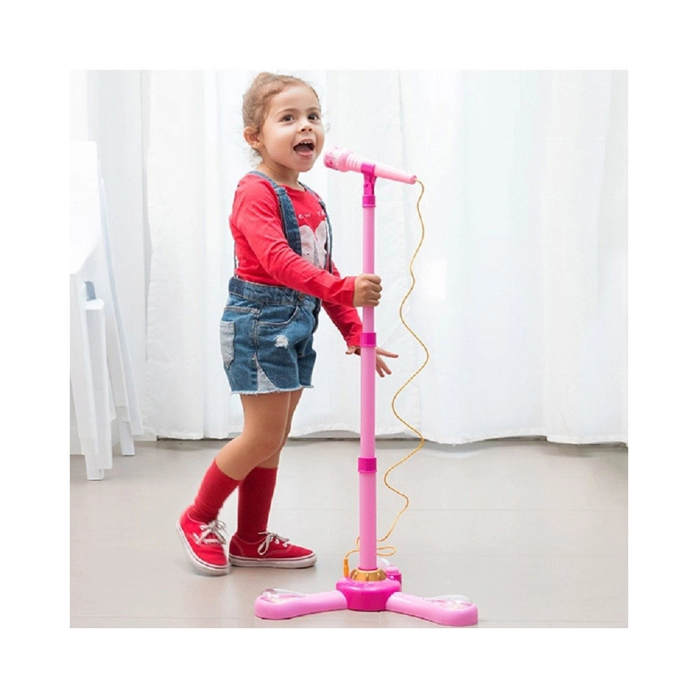Trade Shop - Microfono Con Asta In Plastica Rosa Con Luci E Suoni Ingresso Mp3 Smartphone -