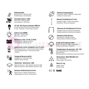TECHNO Proiettore Solare Led 2000Lm Con Pannello e Telecomando