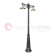NIKE ANTRACITE Lampione da giardino 2 luci con piatti in ottone anticato