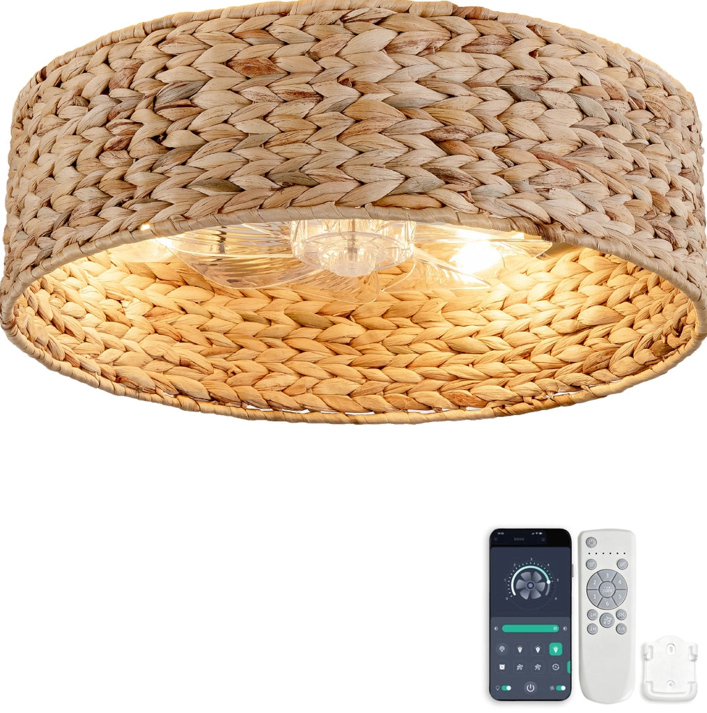 Ventilatore soffitto 50x50x20 cm rattan e ABS rame con app/telecomando –