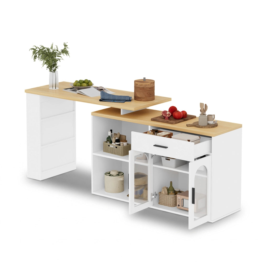 Isola da cucina girevole con piano estensibile e contenitore