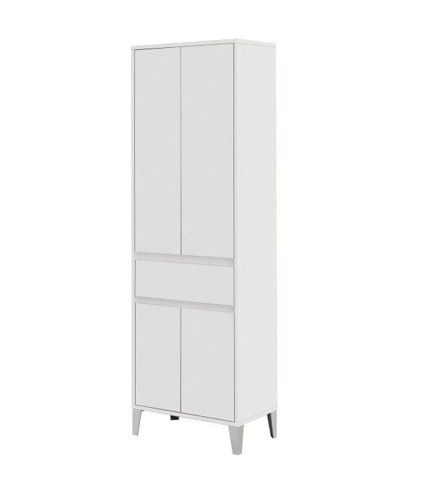 Mobile Bagno Colonna Portasciugamani in Legno Bianco Rovere 4 Ante 1 Cassetto Colore: Bianco