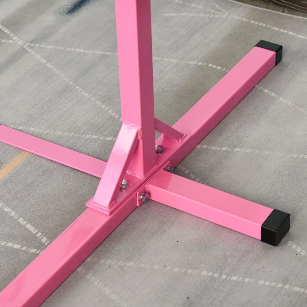 EasyComfort Barra da Ginnastica Artistica per Bambini 3+ Anni con Altezza Regolabile 92-150 cm, in Acciaio e Legno Massello di Faggio, Sbarra Orizzontali Danza Attrezzatura Palestra Antiscivolo, Rosa