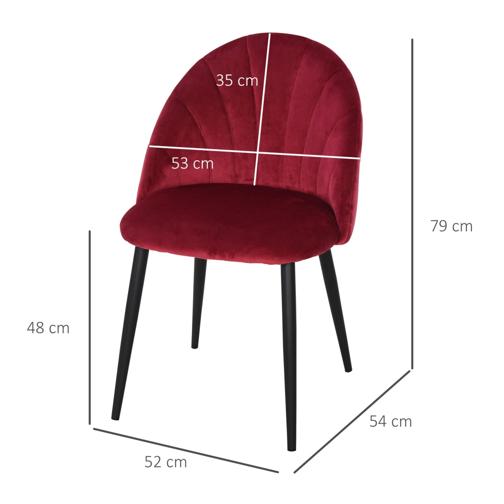 Set di 2 Sedie da Pranzo in Velluto ¨C Zephmum ¨C Bordeaux, Struttura Metallo Nero, 52x54x79 cm