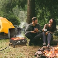 Barbecue a Gas Pieghevole con Coperchio, Termometro e 2 Bruciatori in Acciaio, 55x46.5x41 cm, Nero