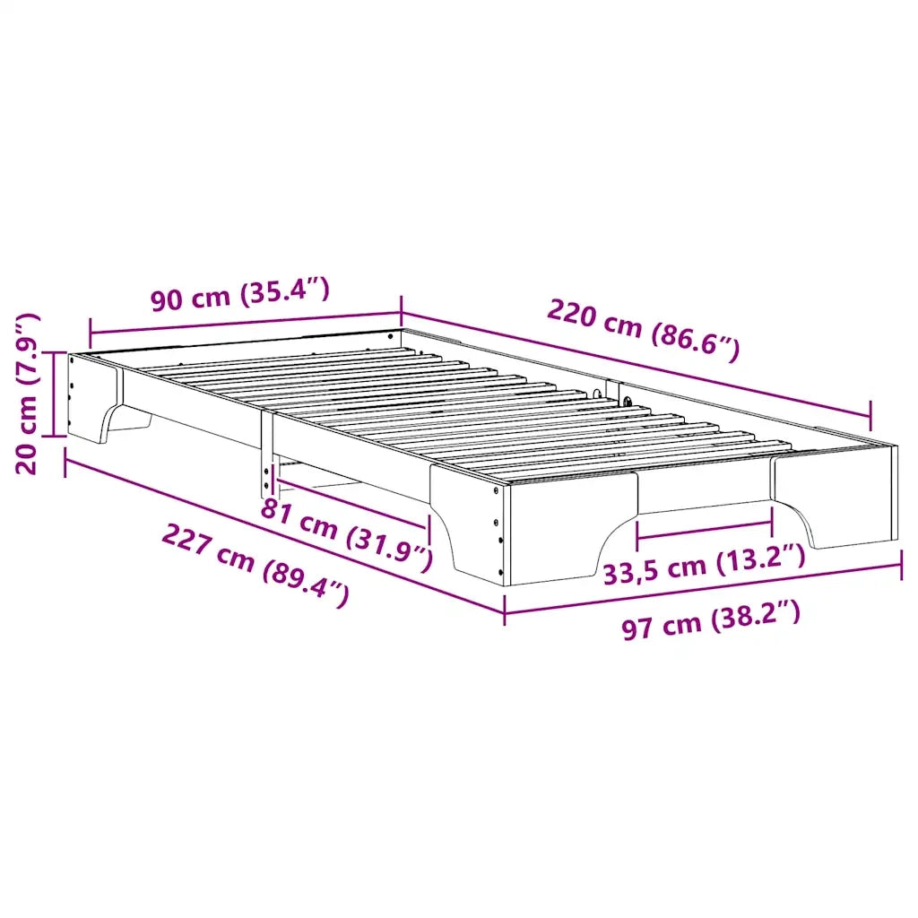 Struttura del letto Marrone 90 x 220 cm Pino massello 872914