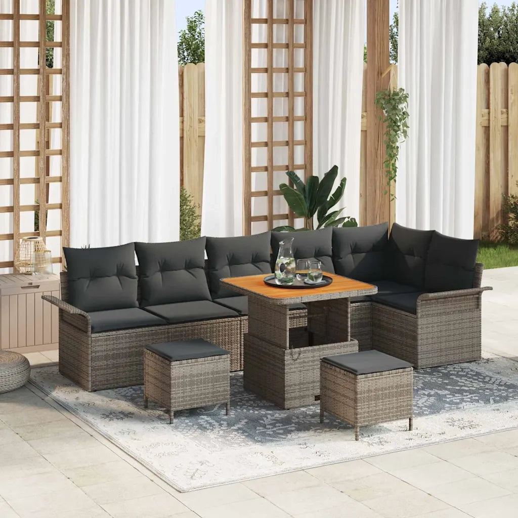 Set Divano da Giardino con cuscino 9 pcs Grigio polyrattan 3362153