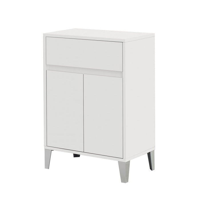 Mobiletto Bagno con Due Ante Rallentate Legno Bianco Rovere Base 60 cm Feridras Colore: Bianco