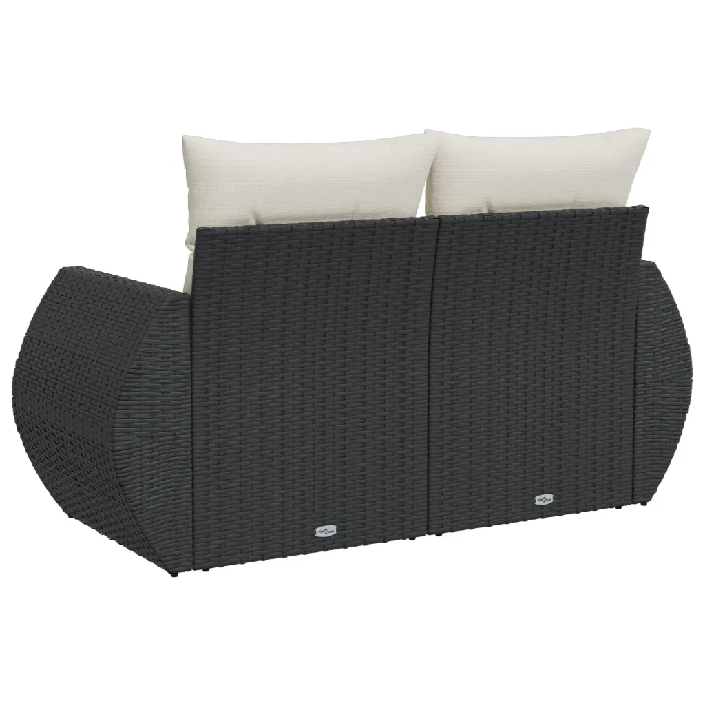 Divano da Giardino con Cuscini a 2 Posti-Sofa da Giardino-Divano da esterno Nero in Polyrattan 148875