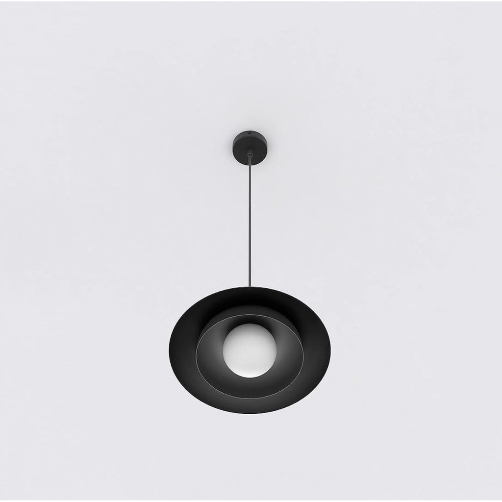 Lampada a sospensione SKIN in acciaio nero con diffusore sferico