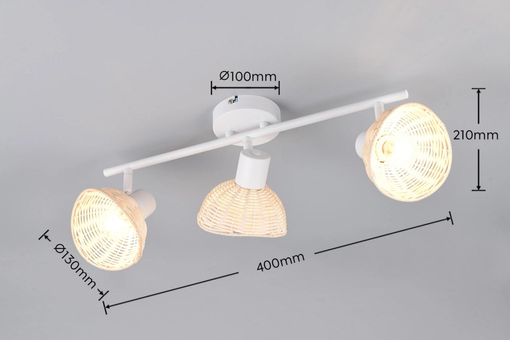 Faretto soffitto boho CALVI 3xE14 bianco rattan RL