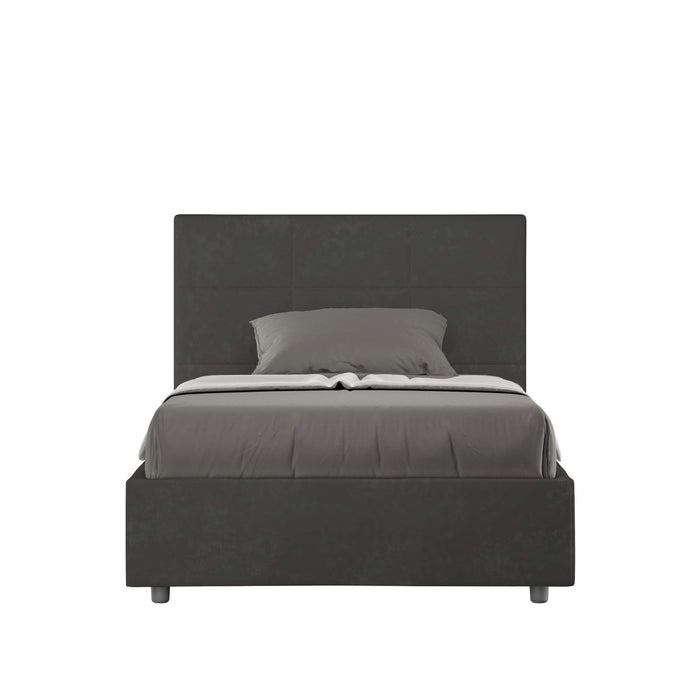 Letto una piazza e mezza rivestito in Microfibra - MIKA Colore: Grigio, Dimensione Rete: 120x200, Tipologia Letto: Con Rete e Contenitore