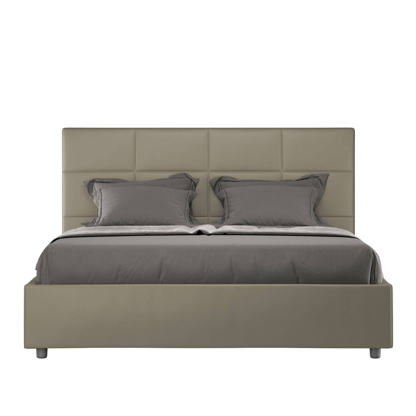 Letto Matrimoniale rivestito in Similpelle - MIKA Dimensione Rete: 160x210, Tipologia Letto: Senza Rete, Colore: Cappuccino
