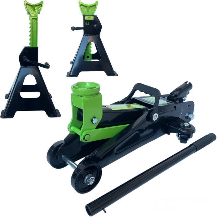 KIT SET CRIC SOLLEVATORE 2.5T + 2 CAVALLETTI COLONNETTE SUPPORTI PER AUTO 2500KG CRICK IDRAULICO A CARRELLO