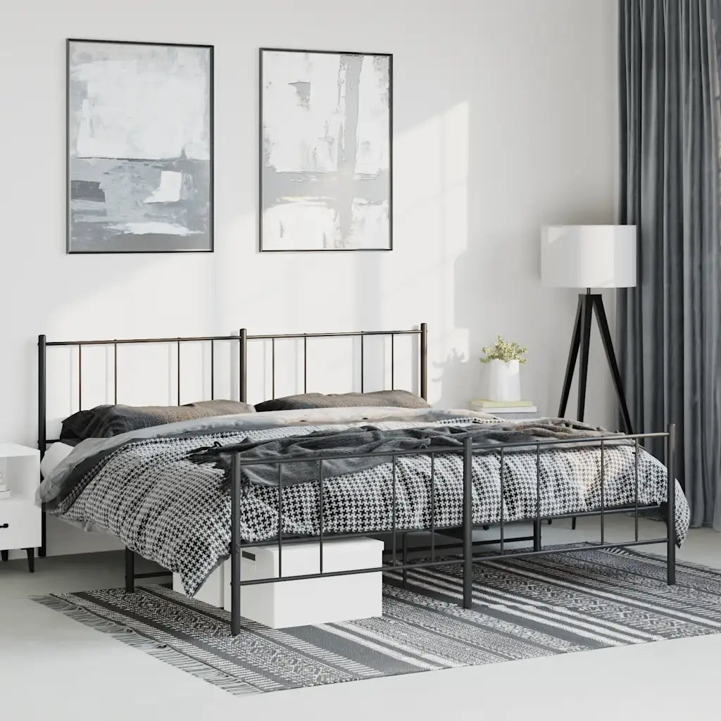 Giroletto con Testiera e Pediera-Struttura Letto Metallo Nero 183x213 cm 711214