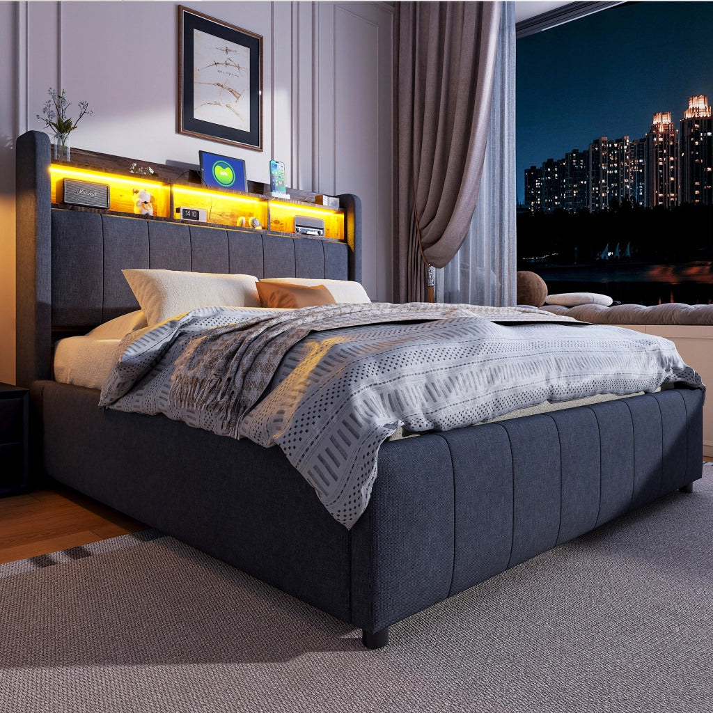 Letto Matrimoniale 140x200 - Xylo - Grigio Con USB E Idraulico