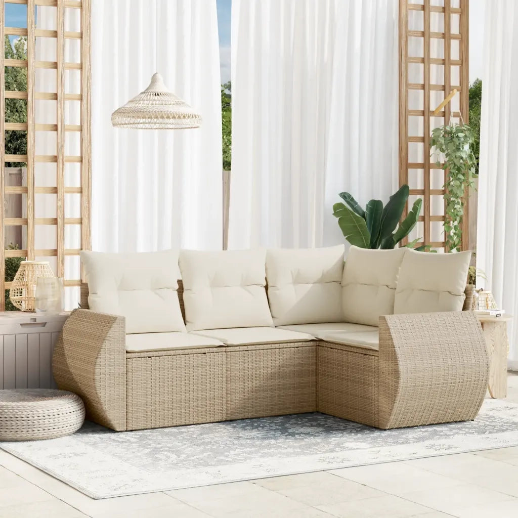 Set Divano da Giardino 4 pz con Cuscini-Sofa da Giardino-Divanetto da esterno Beige in Polyrattan 683807