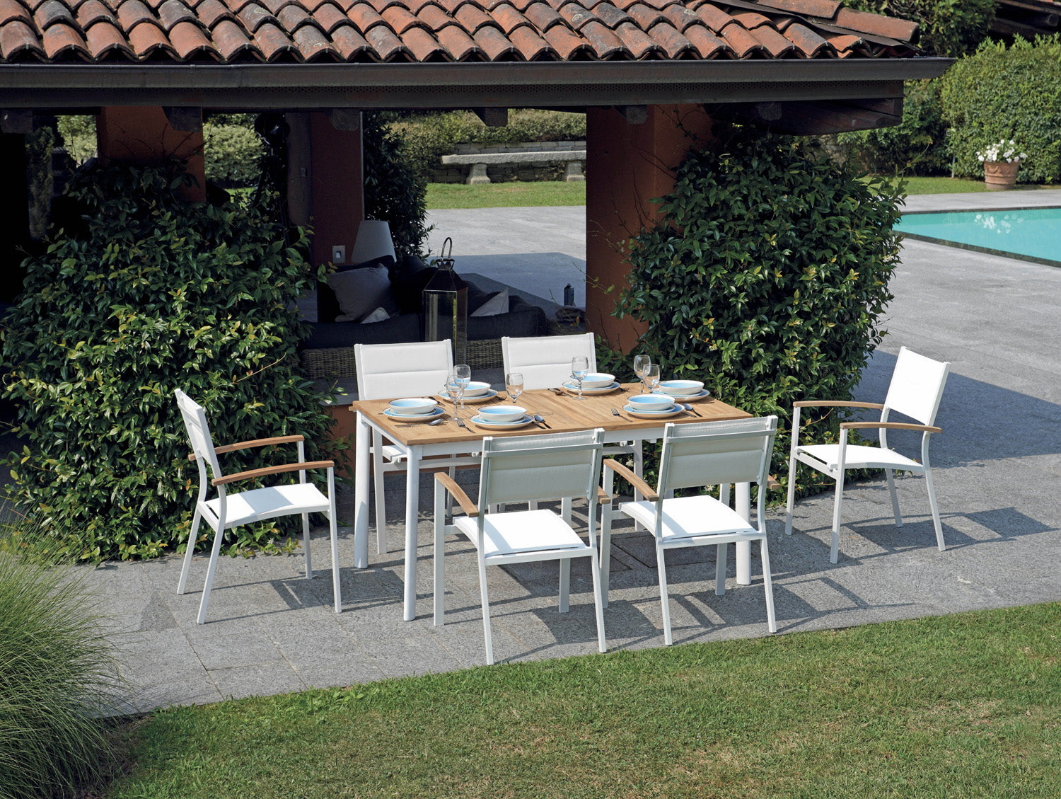 Sedia Tenerife In alluminio e textilene impilabile Greenwood