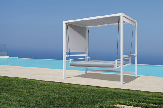 Dondolo 3 posti reclinabile in alluminio bianco e olefin Greenwood