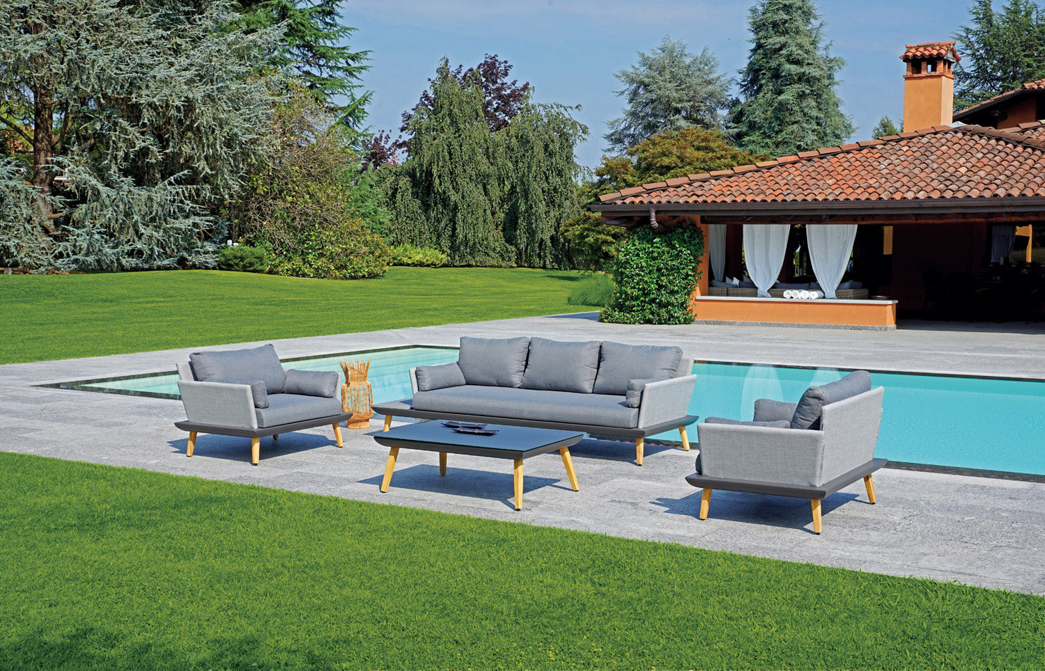 Set Houston In Alu E Textilene - Cuscini Grigi 2 Pz