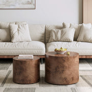 Set di 2 tavolini nesting 55x55x46 cm; design rustico; in legno e MDF; marrone scuro