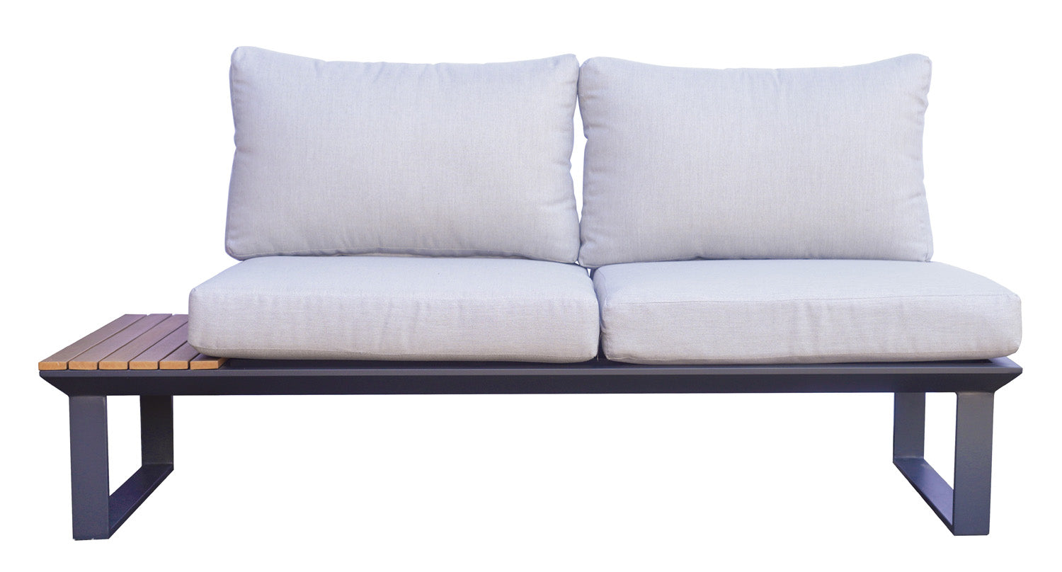 Set Saint Tropez Angolare - Composto Da Due Divani Da 2 Posti E Un Angolare - Tavolino Centrale Più Tavolini Laterali Con Piano In Resin Wood - Struttura In Alluminio Antracite - Cuscini Sfoderabili In Grigio