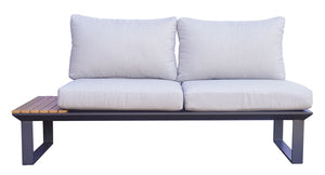 Set Saint Tropez Angolare - Composto Da Due Divani Da 2 Posti E Un Angolare - Tavolino Centrale Più Tavolini Laterali Con Piano In Resin Wood - Struttura In Alluminio Antracite - Cuscini Sfoderabili In Grigio