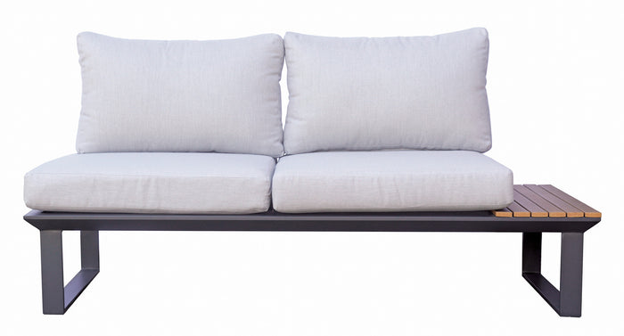 Set Saint Tropez Angolare - Composto Da Due Divani Da 2 Posti E Un Angolare - Tavolino Centrale Più Tavolini Laterali Con Piano In Resin Wood - Struttura In Alluminio Antracite - Cuscini Sfoderabili In Grigio