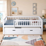 Divano letto multifunzionale con letto estraibile; 2 cassetti e sponde di sicurezza; 90x200 cm; bianco