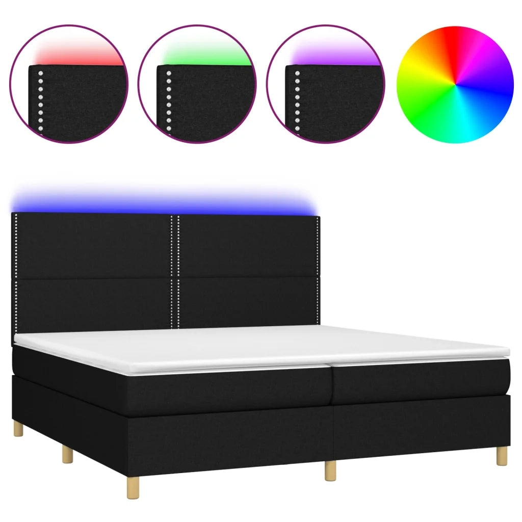 Letto a Molle Materasso e LED Nero 200x200cm in Tessuto 3135383