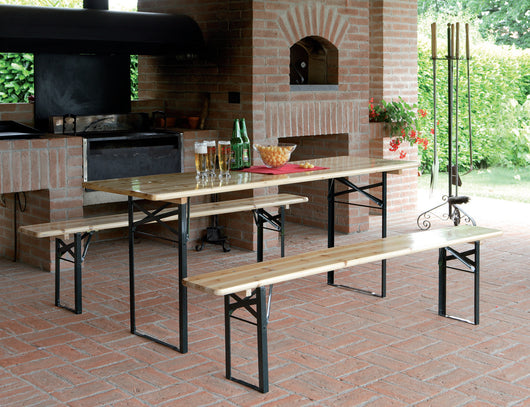 Set Birreria - Tavolo 200 X 70 E 2 Panche 200 X 25 Cm - Legno 25 Mm